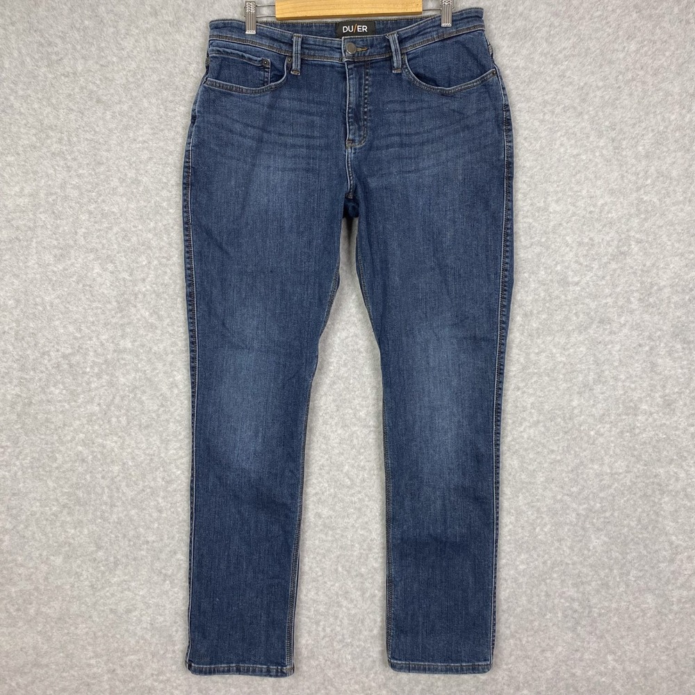 DU/ER Jeans Mens 34x32 (33x31) Blue Fireside Denim Relaxed Taper Fleece Lined